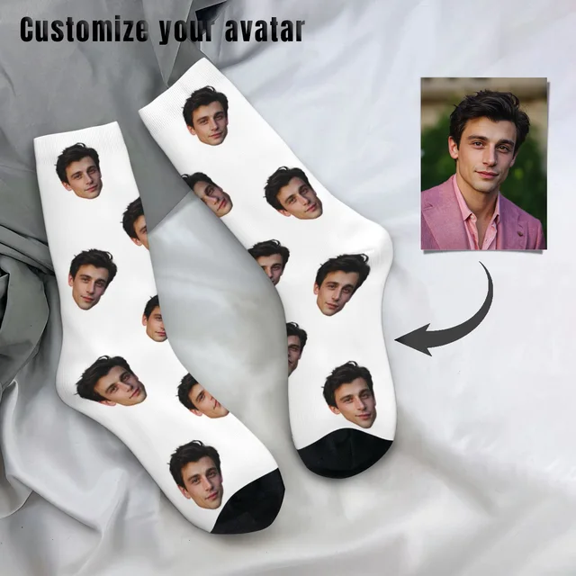 Chaussettes personnalisées en forme de visage Chaussettes personnalisées unisexes Chaussettes photo personnalisées Chaussettes photo Chaussettes personnalisées comme cadeaux 1