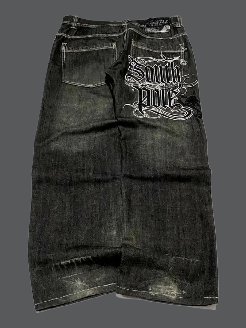 Y2K New Southpole Jeans American Retro Gothic Graphic Embroidery Baggy Jeans Men's Harajuku Hip-Hop Wide-Leg Pants Street Wear 1