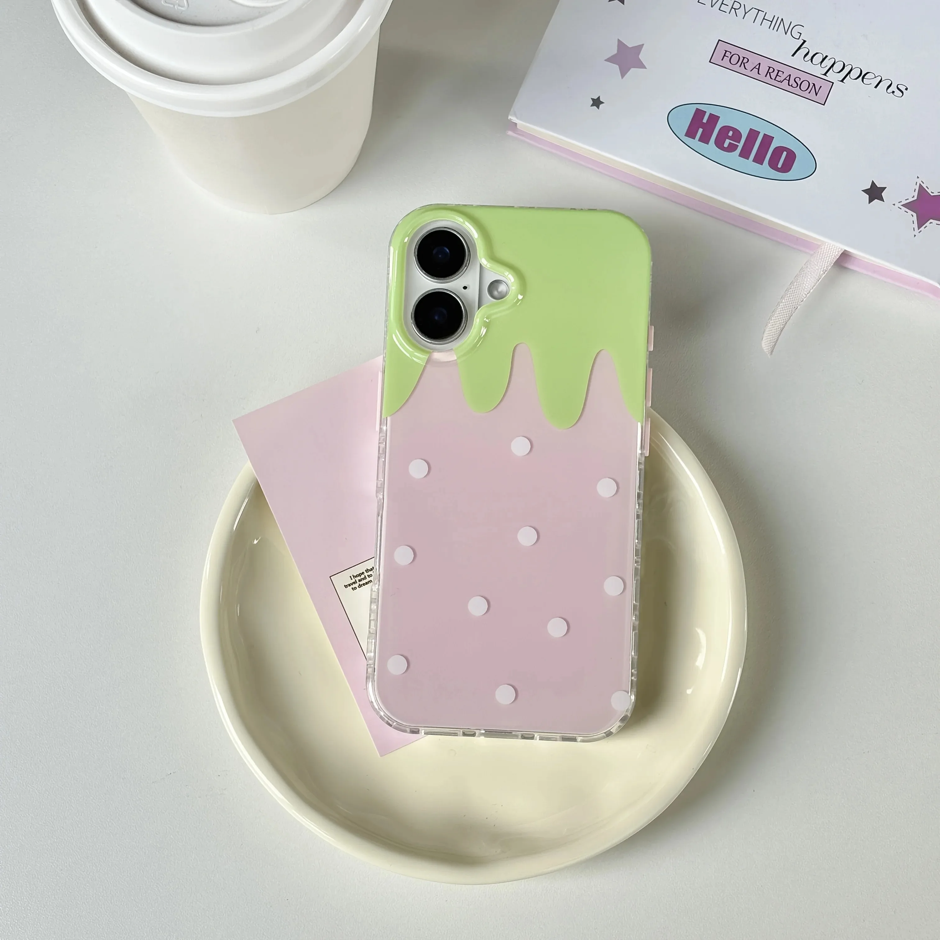 Pink Strawberry White Dot Feather Texture Phone Case