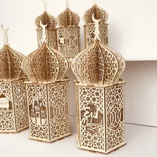 

Eid Mubarak Wooden Pendant with Led Candles Light Ramadan Decorations for Home Islamic Muslim Party Eid Ramadan Diy Decoration