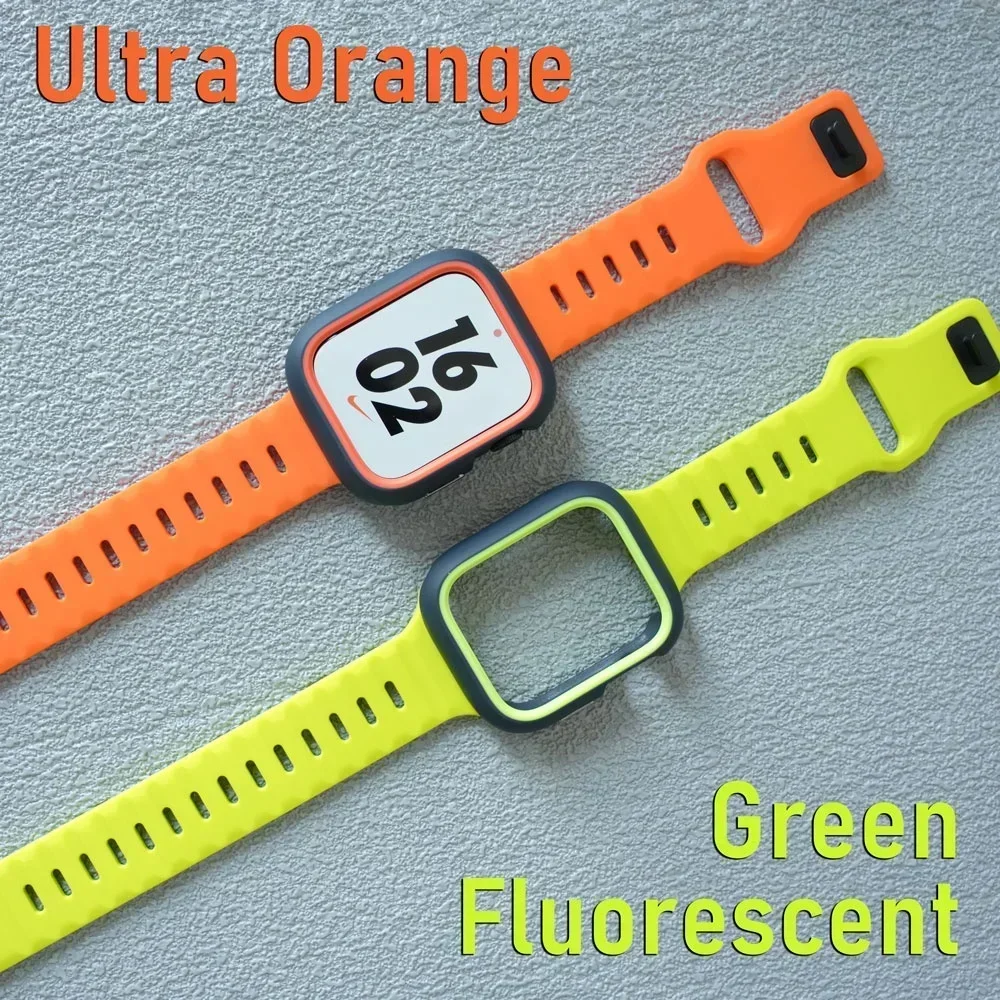 حافظة من البولي يوريثان + حزام سيليكون لساعة أبل ا...