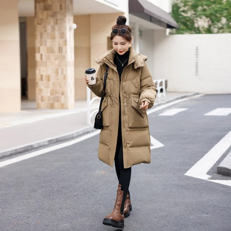 

23 New modelsExcellent Light Luxury Waist Slimming down Jacket Women's Winter New Long Elegant Slightly Mature White Duck down C
