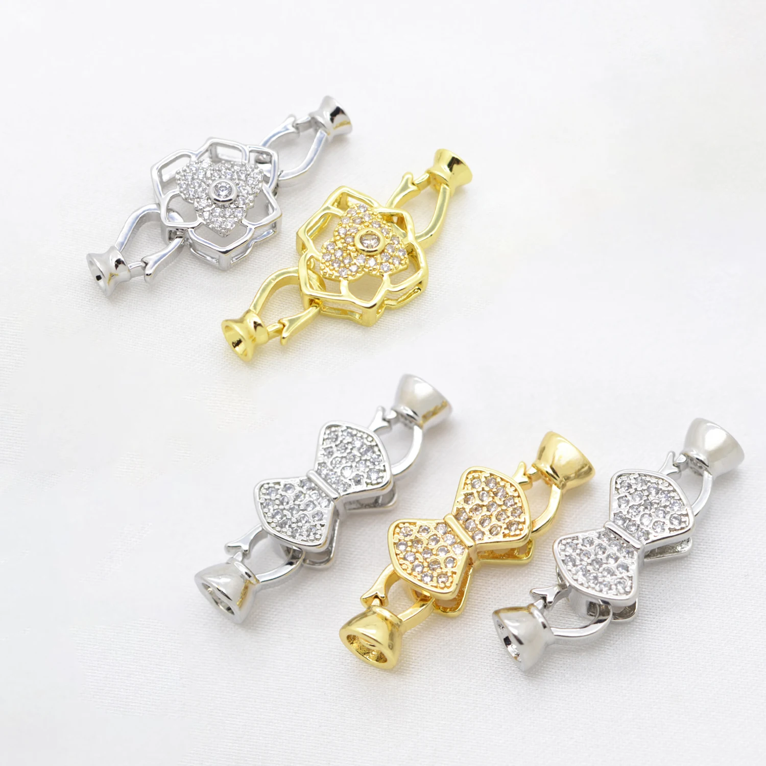 

3 Pcs Brass Zircon Multiple Styles Bracelet Connector Flower Clasp High Quality DIY Gold Silver Color Jewelry Making Findings