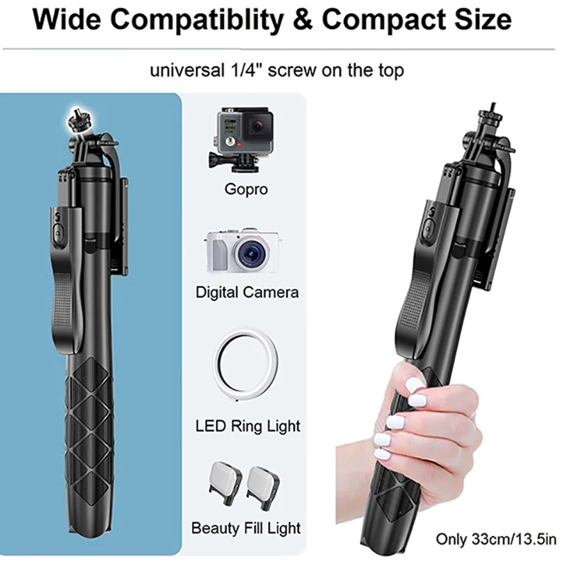 CYKE 61" Selfie stick tripod expandable phone tripod stand wireless remote 360 rotating live video foldable L16