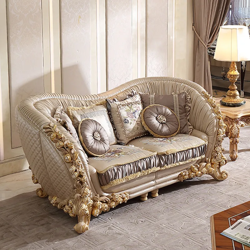 Huangjia Palace European style solid wood sofa custom villa living room furniture handmade double-sided carved 123 sofa combinat