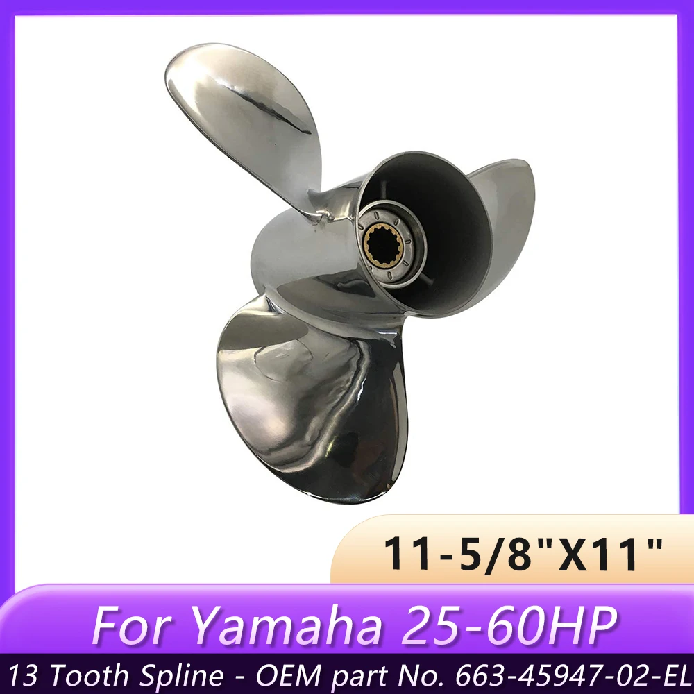 

OEM Upgrade 11 5/8 x 11-G Stainless Steel Boat Propeller for Yamaha Outboard Motos 25-60HP, Reference Parts No.663-45947-02-EL