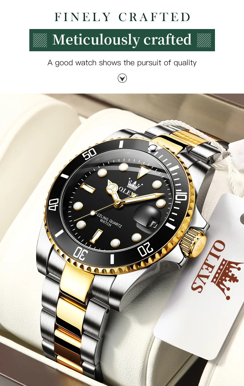 Olevs top original herren quarz uhr grün wasserdichte uhr für männer edelstahl quarz herren luxus uhr leuchtende armbanduhr – Detail 18