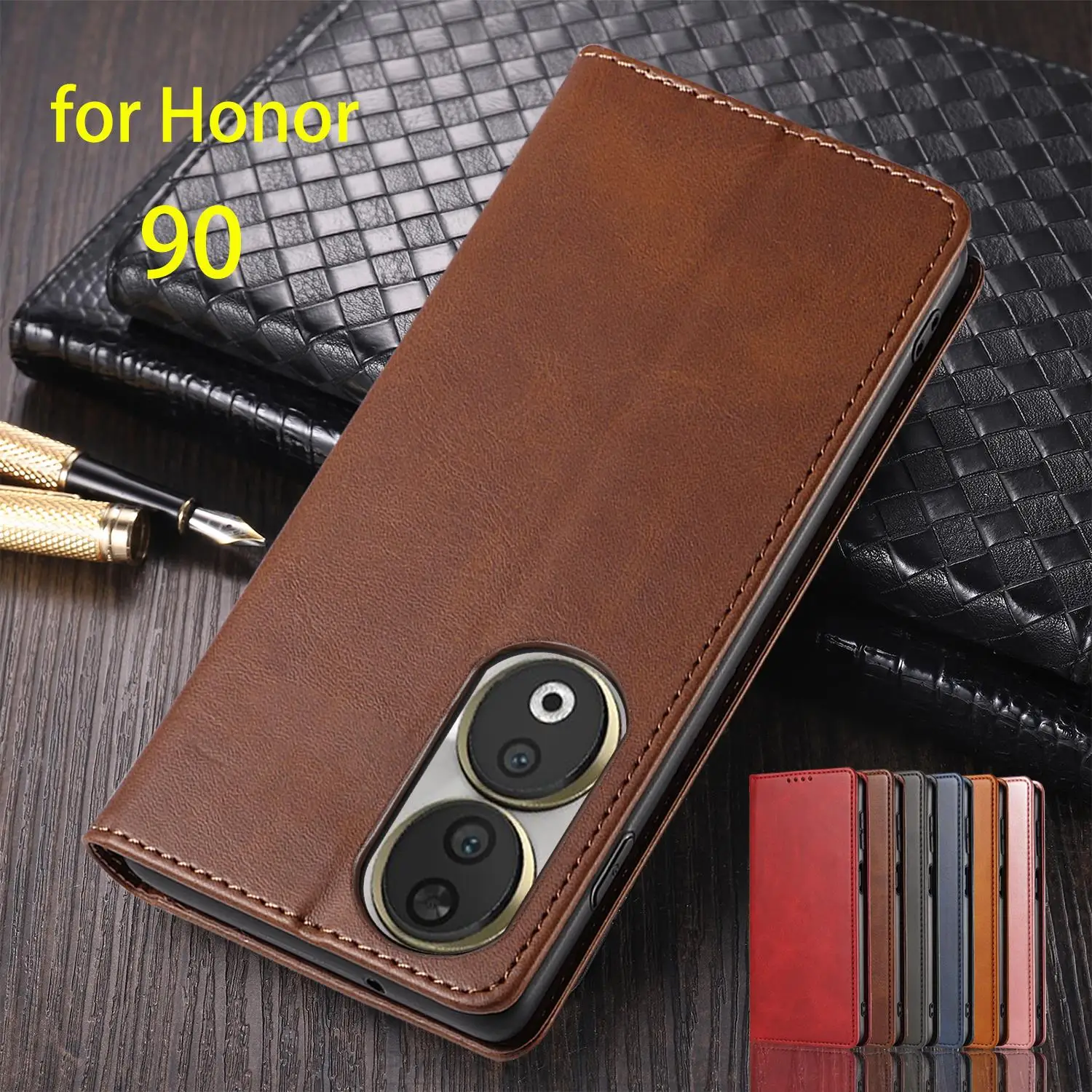 Atração Magnética Capa Case para Huawei Honor 90 Flip Case Titular do Cartão Carteira de Couro Honor90