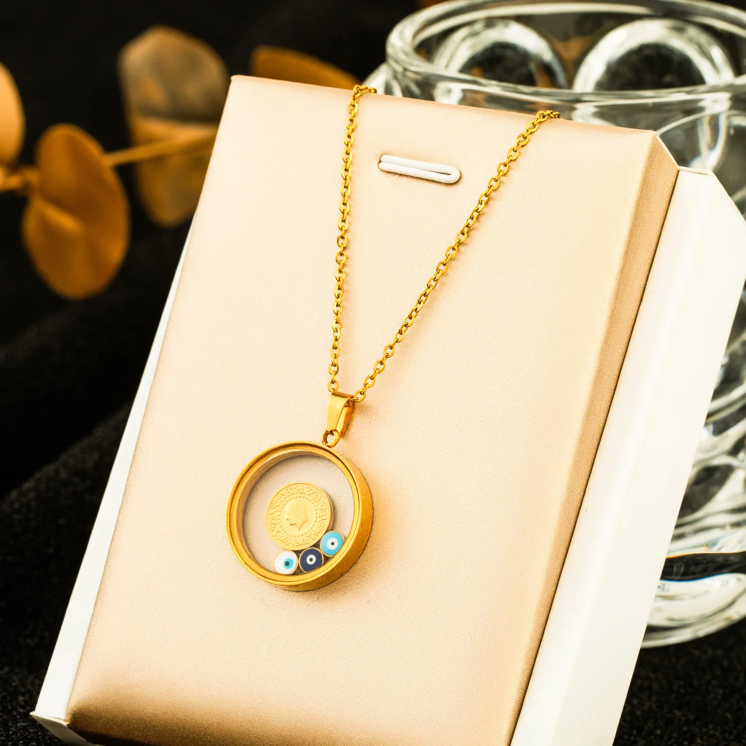 Chic Stainless Steel Turquoise Pendant Necklaces Trendy Blue Eye Choker Necklace For Women 3