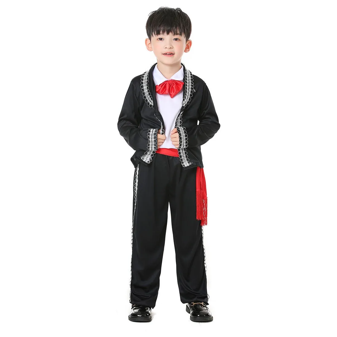 Kids Cosplay Costume Children Dance Costume Boy Mexican Costume Traditional Mariachi Amigo Dance Cosplay Costumes Halloween Outfit Bowtie Belt Suit Outfit Kids