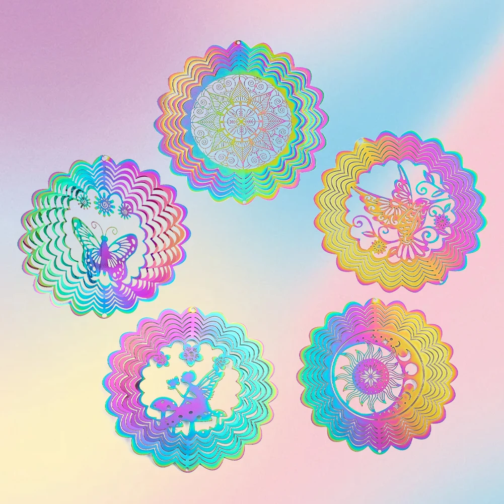 Wind Spinner 3D Whirligigs Rainbow Mandala Hanging Wind Chimes Sun Catcher Illusion Magical Garden Yard Decor Bird Deterrent