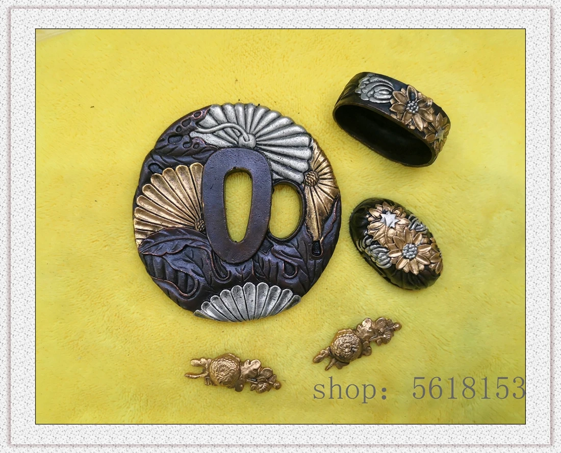 

Набор медных цветов Tsuba Fuchi Menuki для фотографий, катана Танто, фитинг