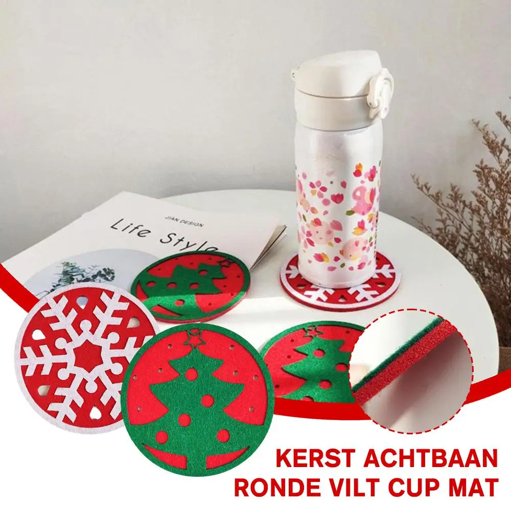 

1pc Christmas Coaster Circular Felt Cup Mat Shape Of Christmas X-mas Tree Snowflake Pad Table Accessories Decoration Party P7P9