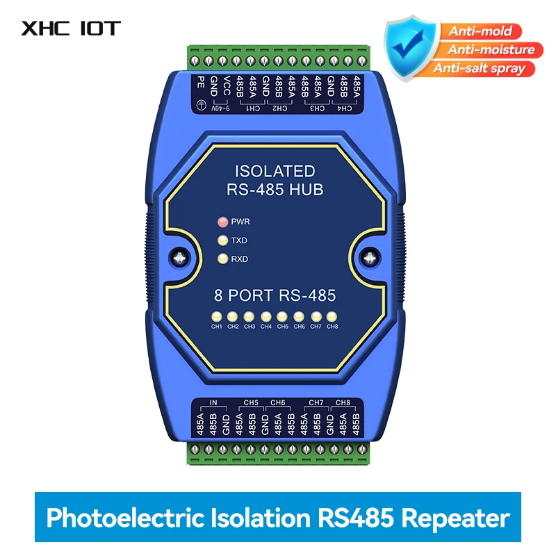 DC9-40V Photoelectric Isolation Industrial 8-way Cache RS485 Hubs E810-R18 ESD Protection Power Signal Isolation