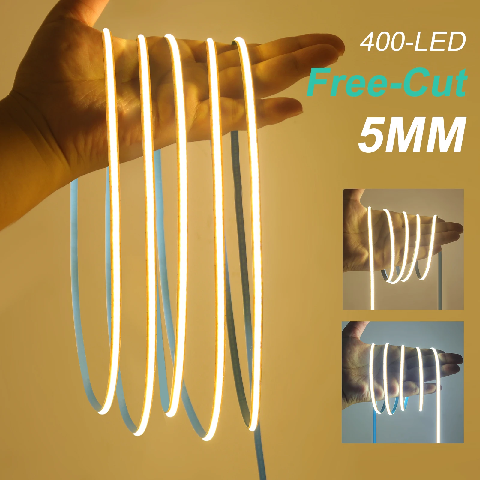 프리컷 LED 스트립 조명 12V 24V 400LEDs/M 자가 접착식 3000K 따뜻한 백색/4000K 중성 백색/6000K 백색 IP21 가정 장 유연 로프