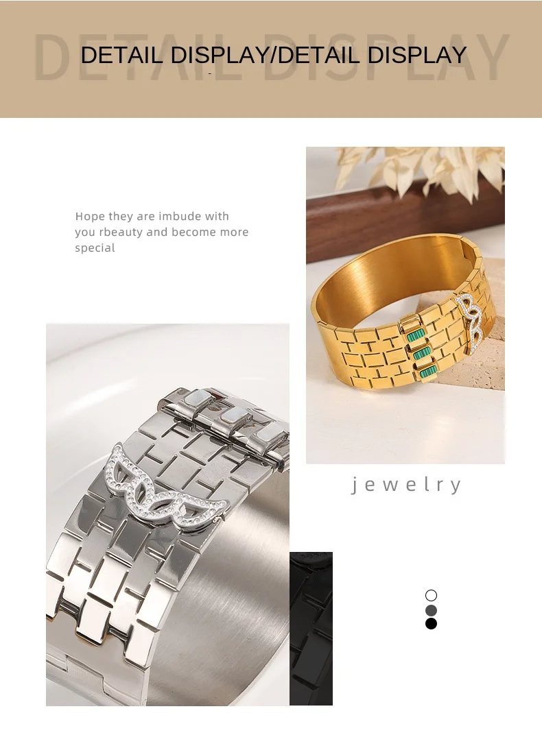 Dickes Edelstahl-Armband für Damen, modisches Türkis-Kristall-Armband, hochwertiger edler Schmuck, Accessoires, Verkauf – Detail 5