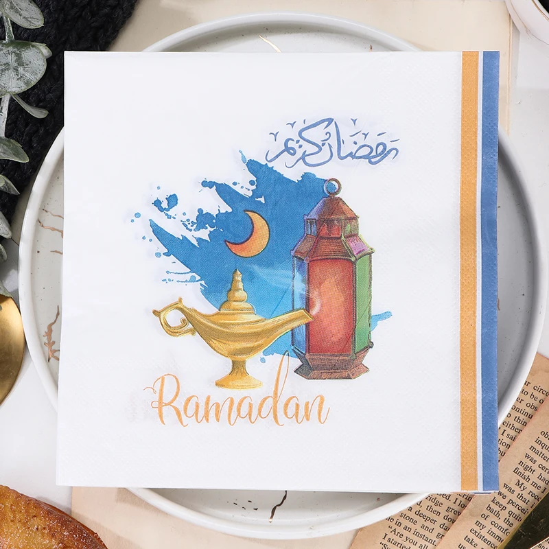 20pcs/pack Castle Ramadan Mubarak Paper Napkin Al-Fitr Al Adha Muslim Islamic Kareem Ramadan Mubarak Dinner Eid Decorations