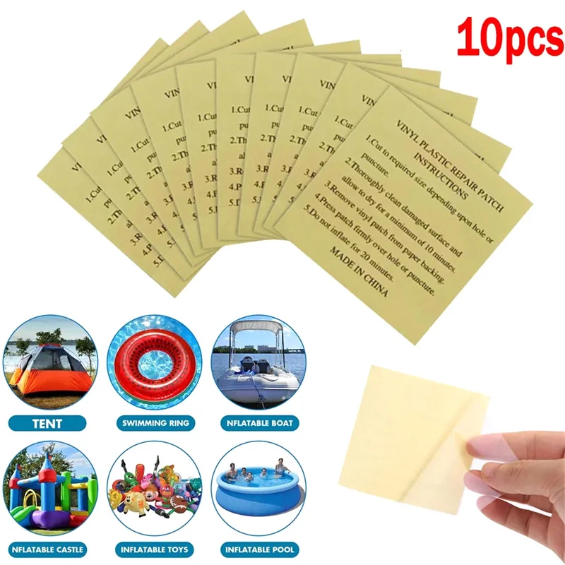 10pcs Swimming Pool PVC Repair Patch Waterproof Swimming Ring Repair Kit Inflatable Boat Patch Pool Accessory