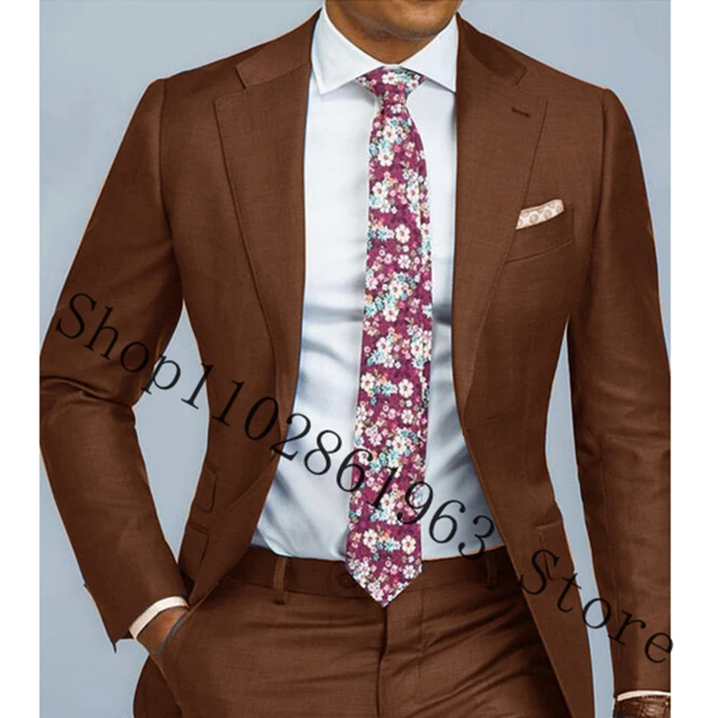 Black 2 Pieces Men Suits Blazer Pants Slim Fit Business Male Suits Bridegroom Groomsmen Wedding Tuxedos Groom Wear Costume Homme