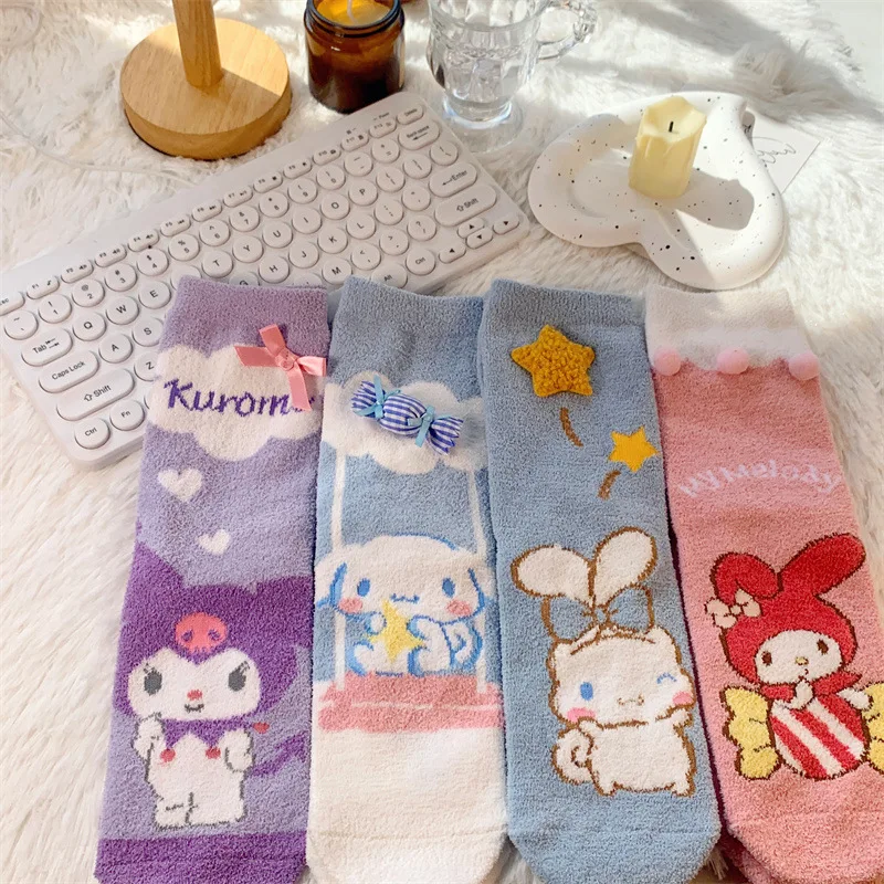 

Kawaii Sanrio Anime Cinnamoroll My Melody Kuromi Cute Cartoon Stockings Sweet Keep Warm Socks Cute Things for Girls