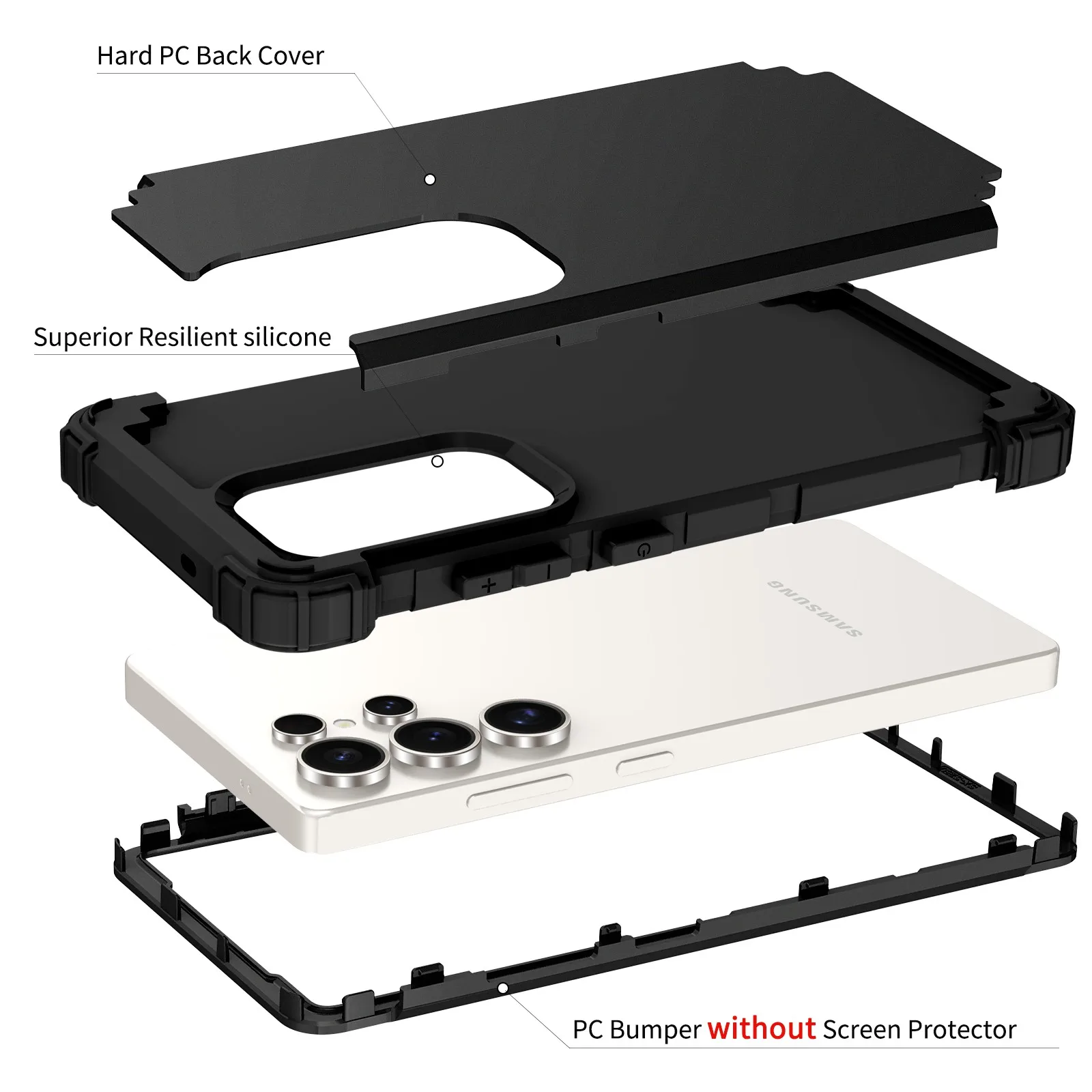 Heavy-Duty 3-in-1 Rugged Phone Case with Silicone Lining and Plastic Cover