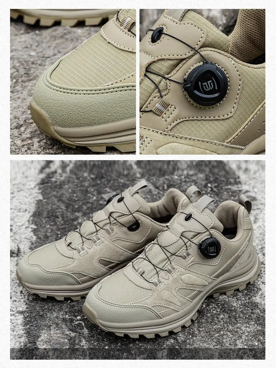 Baasploa Herren-Wanderschuhe mit Drehverschluss, Outdoor-Schuhe aus Leder, Spritzwassergeschützt, Weiche Laufschuhe, Rutschfest – Detail 11