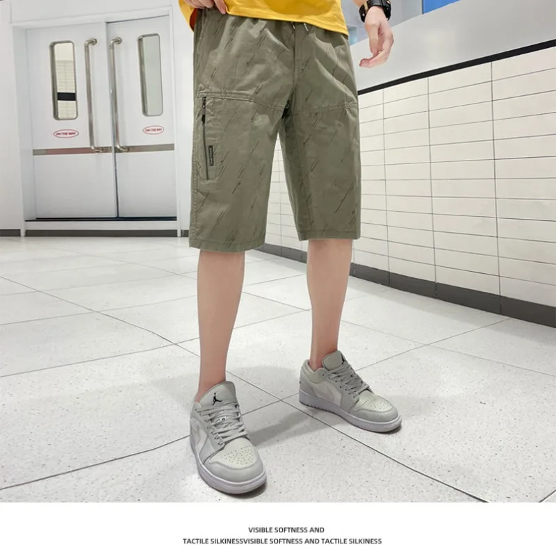Men's Sweatpants Over Knee Summer Board Shorts Work Clothes Pure Cotton Casual Loose Breeches Fashion Multiple Pockets Pants