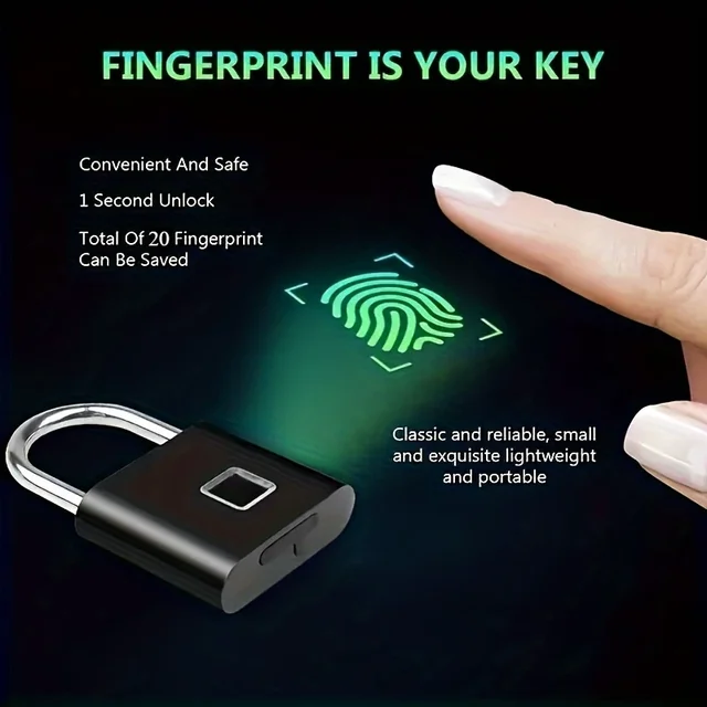 Mini Smart Fingerprint Padlock Rust-Proof, Keyless, Antitheft Security Door Lock Long-Lasting Battery USB Charging for Suitcase 1