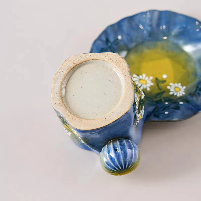 창의적인 꽃무늬 귀여운 컵, 가정용 사무실용품 도자기 물컵, 미니멀리스트 스타일 커피잔과 접시 세트