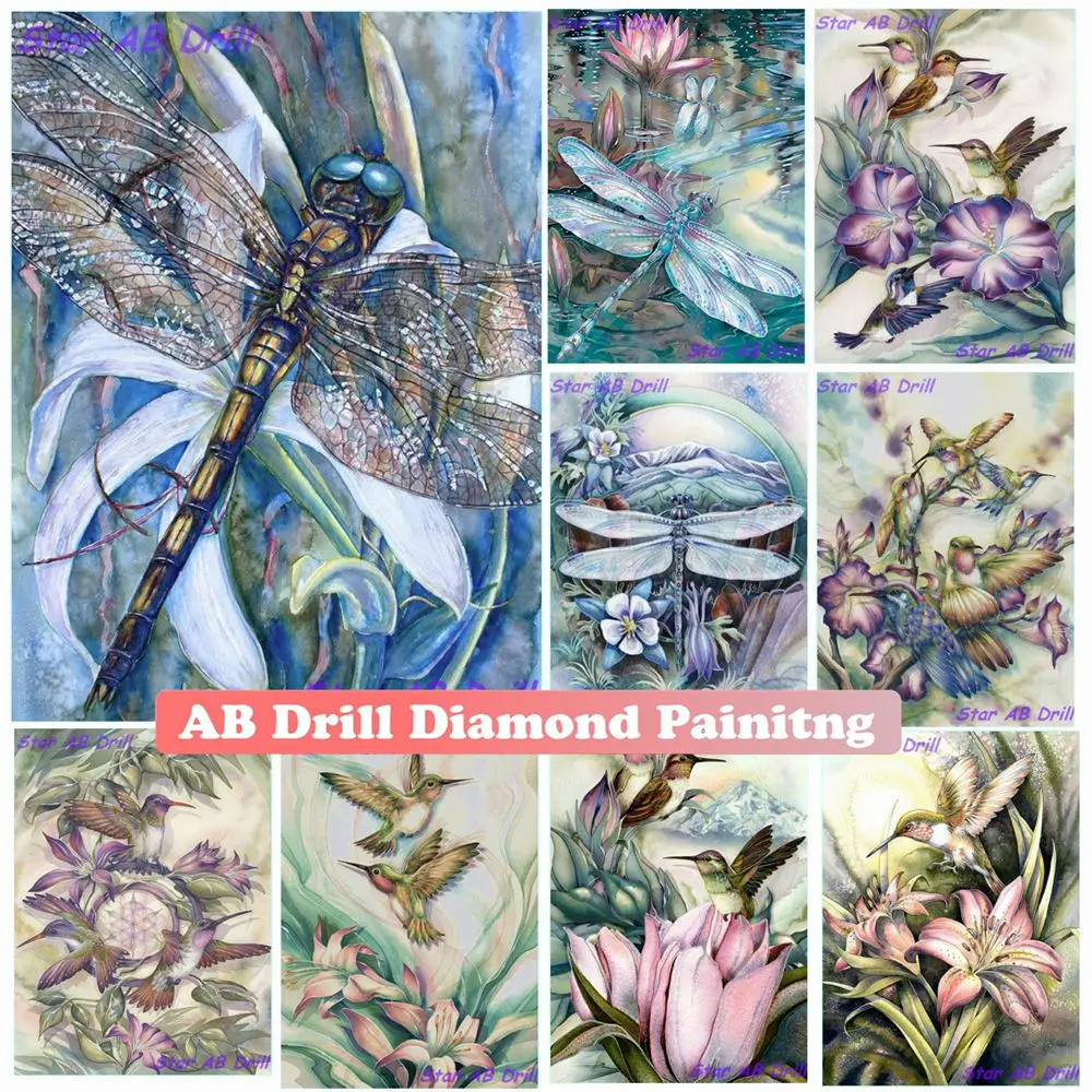 

Алмазная живопись с птицами и животными AB 5D, картина «сделай сам» со стрекозой и цветами, вышивка, мозаика, искусство, наборы для вышивки крестиком, ремесла, домашний декор 2023