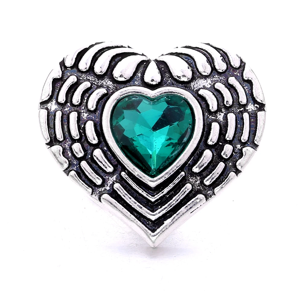 20pcs Metal Rhinestone Heart 18mm Snap Buttons Fit Snaps Necklace Bracelet Jewelry