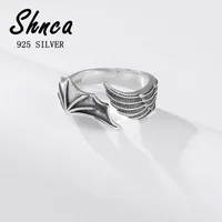 Vintage 925 Sterling Silver Angel Devil Wings Feather Thai Silver Open Rings For Women Girl Open Rings For Women Bague LR212 1