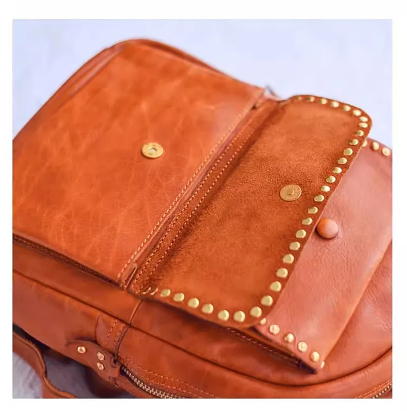 Pndme Outdoor Travel Designer hand gefertigte Echt leder Frauen Rucksack lässig Luxus natürliche echte Rindsleder weibliche Niet Schult asche – Detail 13