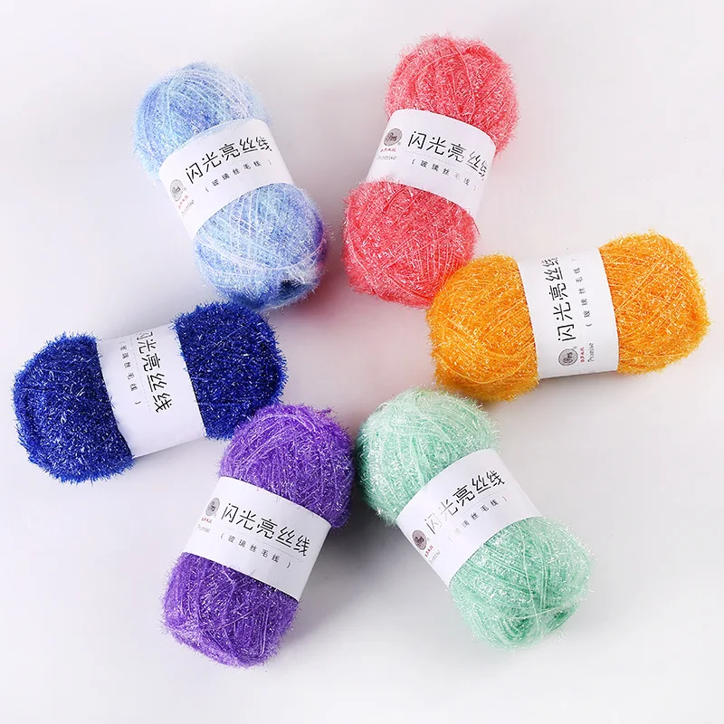 Hot Selling Polyester Fancy Eyelash  Glass Fiber Yarn Sparkle Scrubby Yarn for Cloth Knitting DIY 4