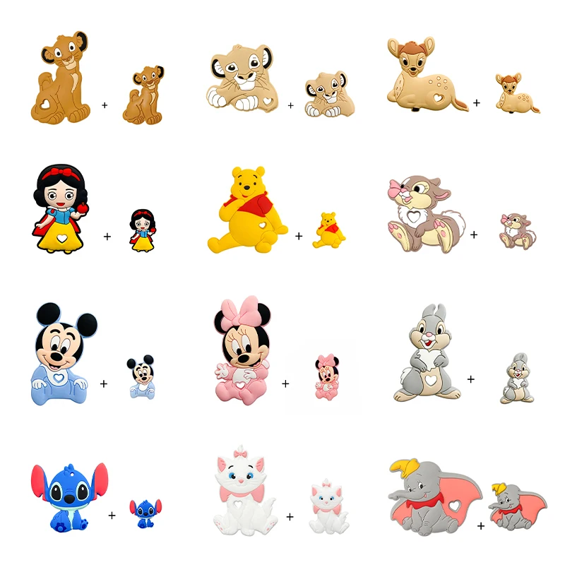 Teething Toys Teething Beads 2pc/set Silicone Cartoon Disney teething beads Food Grade Baby Pacifier Rodent Chews Tiny Rod Baby Goods Cartoon Teether