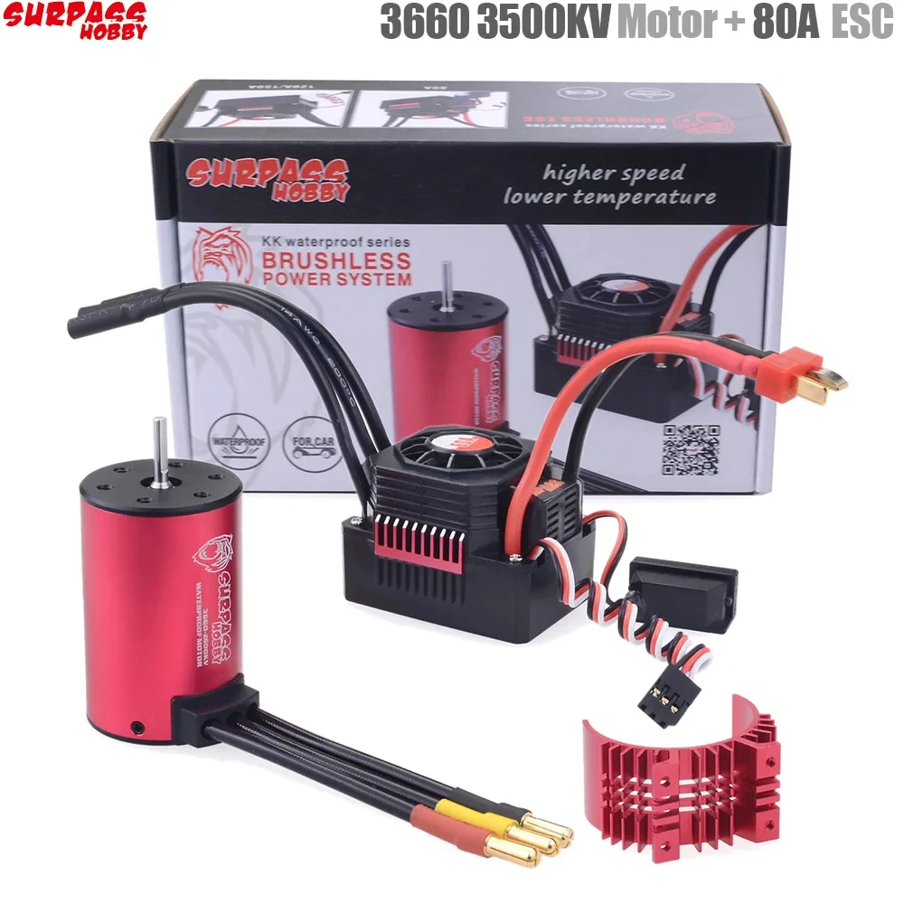 

SURPASS HOBBY KK Waterproof Combo 3660 2600KV 3500KV Brushless Motor w//Heat Sink 60A / 80A Brushless ESC for RC 1/8 Car