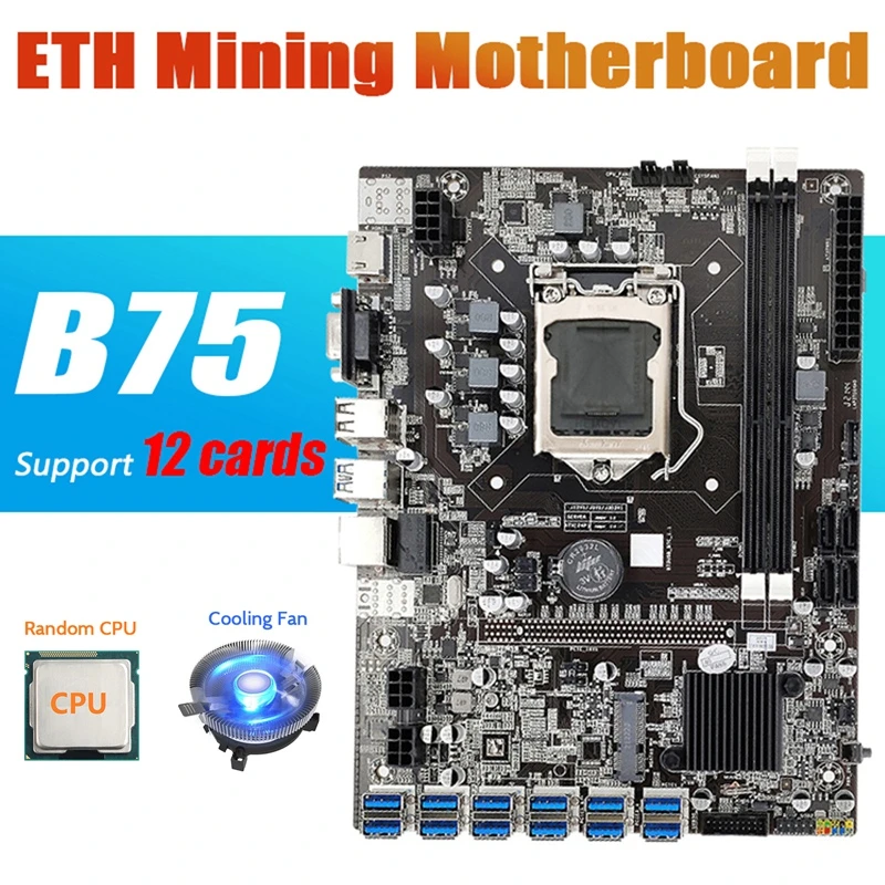 best motherboard for pc B75 ETH Mining Motherboard 12 PCIE To USB Adapter+Random CPU+Fan LGA1155 DDR3 MSATA B75 USB BTC Miner Motherboard budget gaming pc motherboard