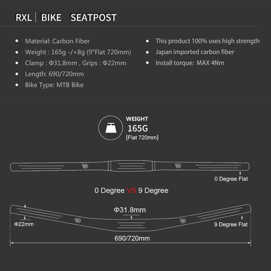 Bicycle Handlebar Bicycle Accessories 9 Degree Carbon Bicycle Handlebar Mountain Handlebar