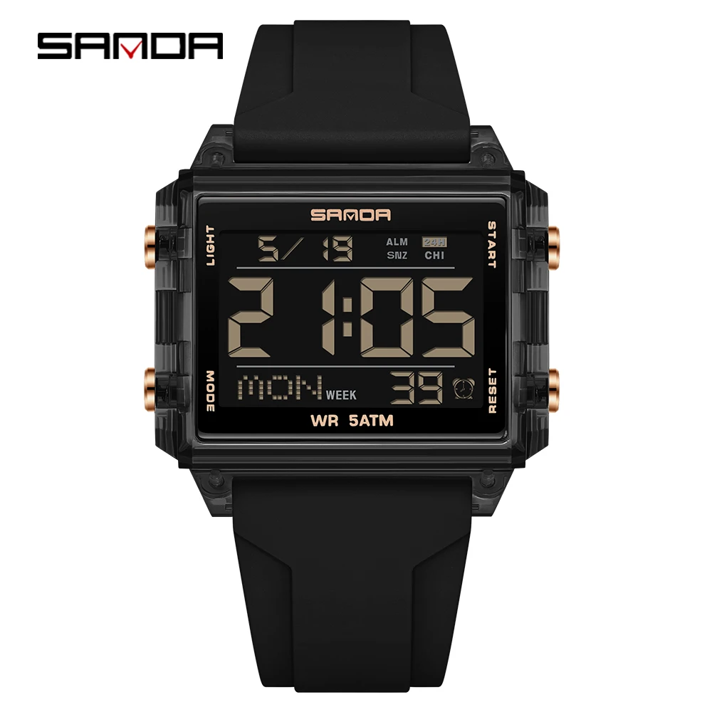 Unisex Trendy Rectangle Digital Sports Watch - Waterproof with LED Backlight