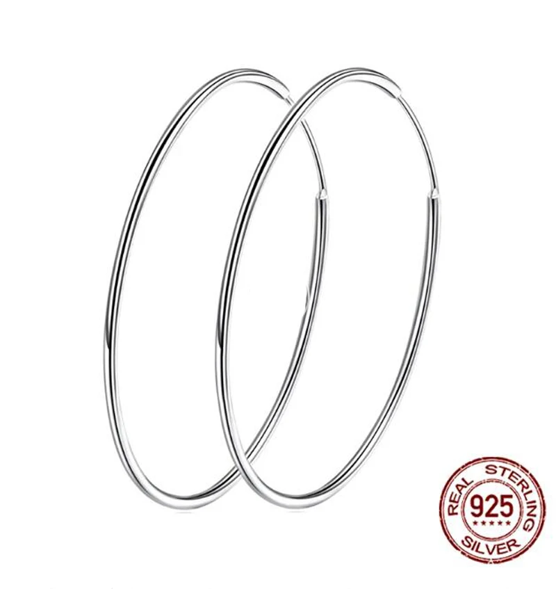 

Women 100% 925 Sterling Silver Hoop Earring Round Circle Loop Gift Box Packing Simple Silver Hoop Earring Piercing argola Creole