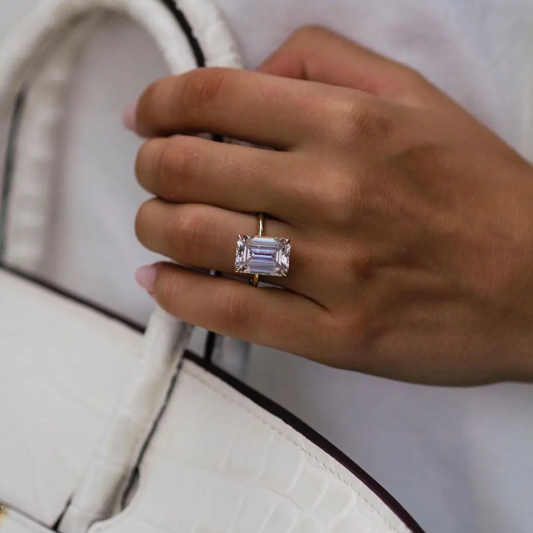 10 Carat Emerald Cut Diamond Ring JOVOVASMILE Moissanite Rings 10