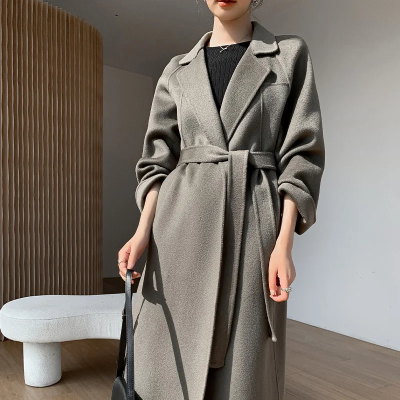 

Autumn and winter double-sided wool coat Women's medium long 100% pure wool high-end loose lace wool coat