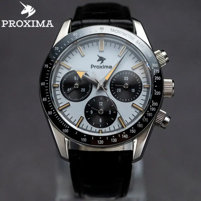 

PROXIMA 40mm Panda Men Sports Diver Watch Seagull ST1902 Mechanical Chronograph Wrist watch 10 Bar Waterproof Sapphire Luminous