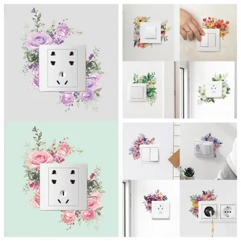 Interruttore adesivi decorativi Fiori caldi Presa a muro Interruttore della luce Decorazioni per la casa Carta da parati semplice carta da parati autoadesiva impermeabile 1
