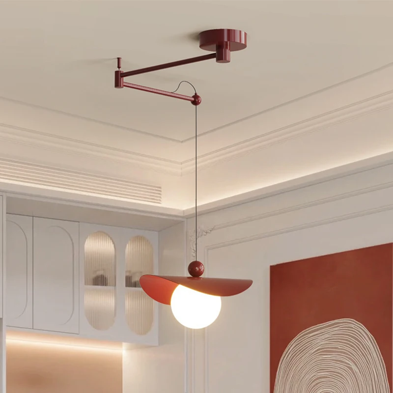 

Restaurant LED chandelier with movable rocker arm and cream wind dining table, minimalist modern bar lamp single head