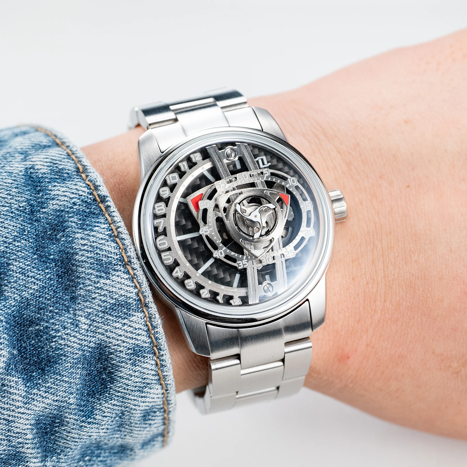 Orologio Meccanico da Uomo FORSINING Lusso Quadrante Grande Moda Orologio da Lavoro Vuoto