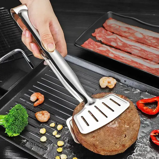 Rozsdamentes Acél Sült Halak Bbq Fogó Kenyér Húscsípés Konyha Főző Szerszám Grillezett Steak Bilincs Sütés Spatula Lökés - Image 2
