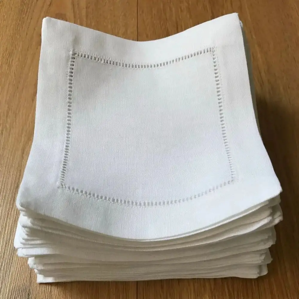 6 Pieces Hemstitch Cocktail Napkin natural color White Color Cocktail napkins cotton napkins