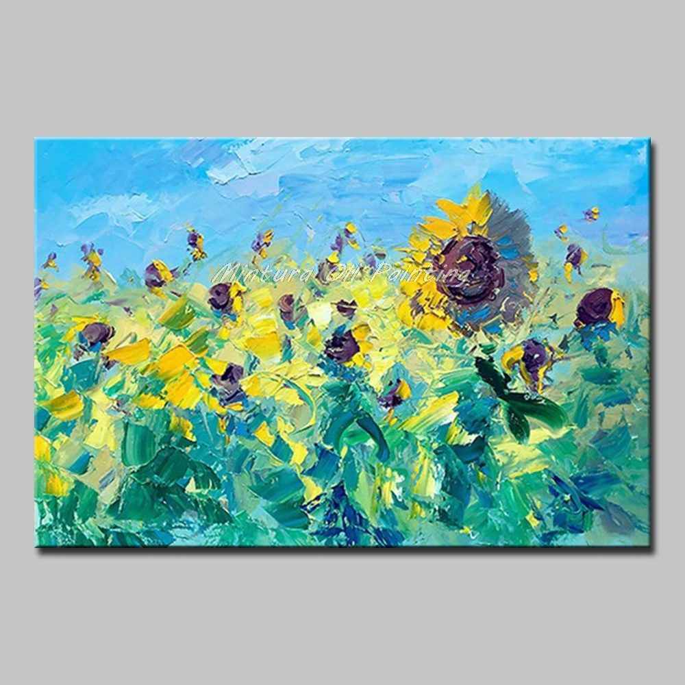 

Mintura Oil Paintings on Canva Handmade The Sunflower Wall Decor Acrylic Canvas,Art Morden Plants Draw Home Decoration No Framed