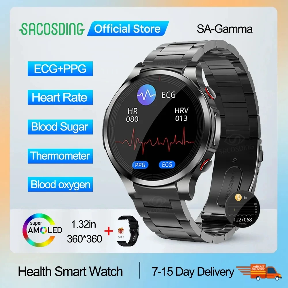 

ECG+PPG Non-invasive Blood Sugar Smart Watch Men Heart Rate Blood Oxygen Blood Pressure Health Smartwatch Waterproof Sport Watch